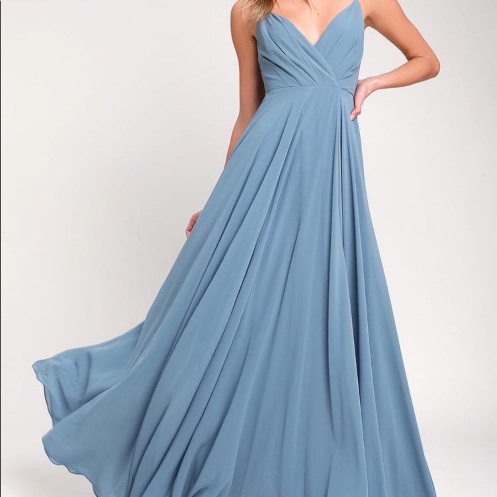 Lulus slate blue all about love maxi dress, bridesmaid dress, size medium